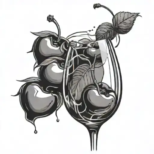 broken wine glass with cherries tattoo design idea