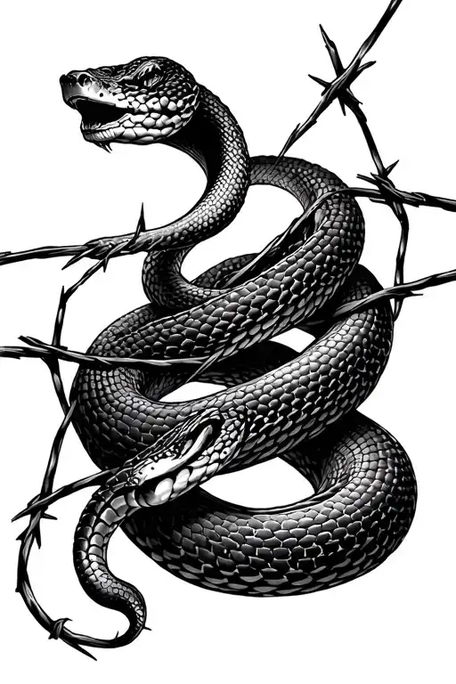 snakes wrapped in barbed wires tattoo design idea