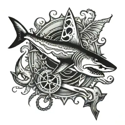 shark and anchor tattoo design idea