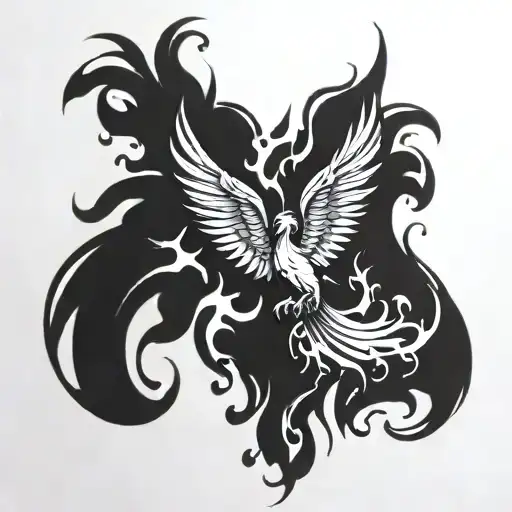 Phoenix rising from flames tattoo design idea