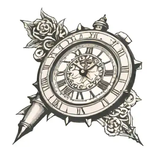 clock with roman numerals pointing to 5:15 PN tattoo design idea