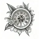 clock with roman numerals pointing to 5:15 PN tattoo design idea