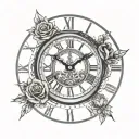 clock with roman numerals pointing to 5:15 PN tattoo design idea
