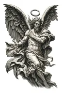 angel Gabriel killing Lucifer tattoo design idea
