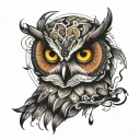 owl face surrounded being thrown nd tattoo design idea