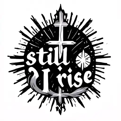 tiny cross and North Star tattoo saying still I rise tattoo design idea