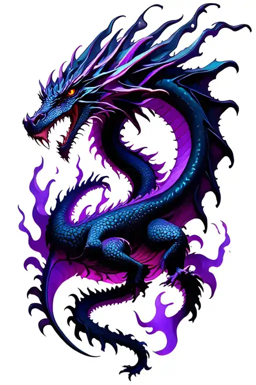 dragon black purple flames mystical evil tattoo design idea