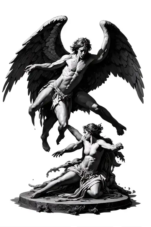 angels vs demons fighting tattoo design idea
