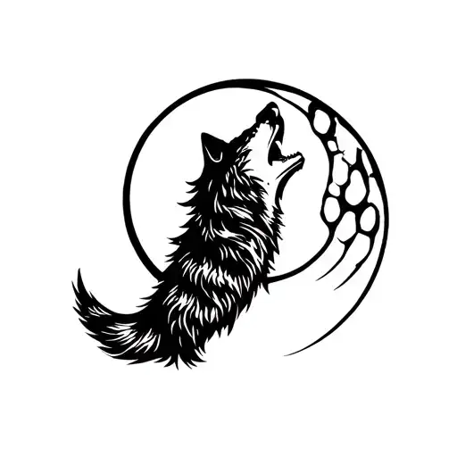 wolf howling at the moon inside paw print tattoo design idea