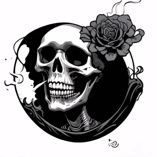 japanese skeleton smoking tattoo design idea