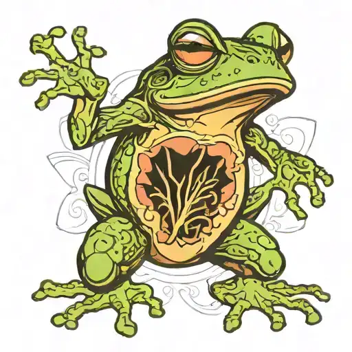 a pumped-up frog with a human torso  tattoo design idea