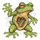 a pumped-up frog with a human torso  tattoo design idea