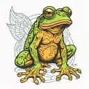 a pumped-up frog with a human torso  tattoo design idea