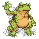 a pumped-up frog with a human torso  tattoo design idea