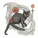 Black cat hanging from a crescent moon by it's paw tattoo design idea