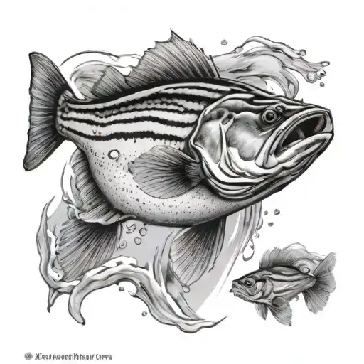 striped bass fish jumping tattoo design idea