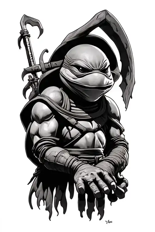 ghost with ninja turtle mask tattoo design idea