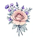 rose, marigold, cosmos, violet bouquet tattoo design idea