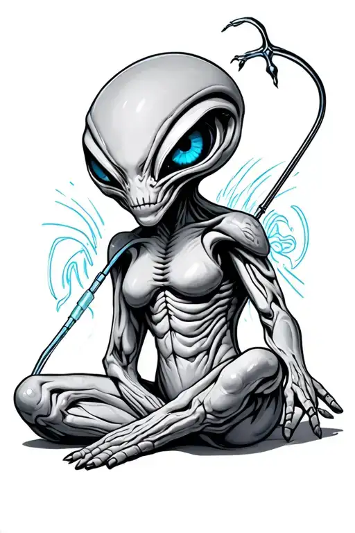 blue eyed full body alien with anal probe  tattoo design idea
