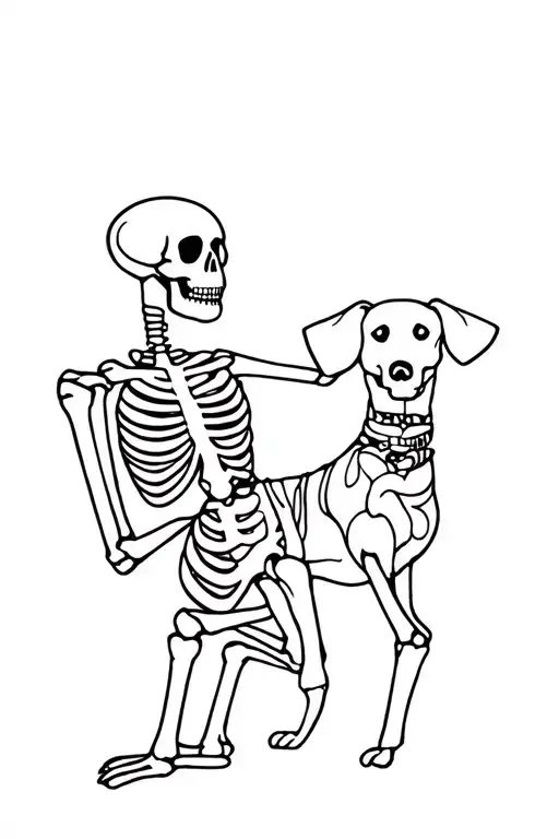 skeleton and his pet dog  tattoo design idea