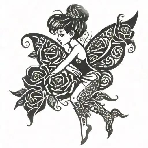 tinker Bell silhouette made of roses tattoo design idea