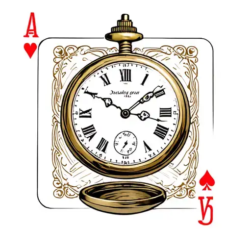 open pocket watch with our grandad 1940-2025 deck of playing cards tattoo design idea