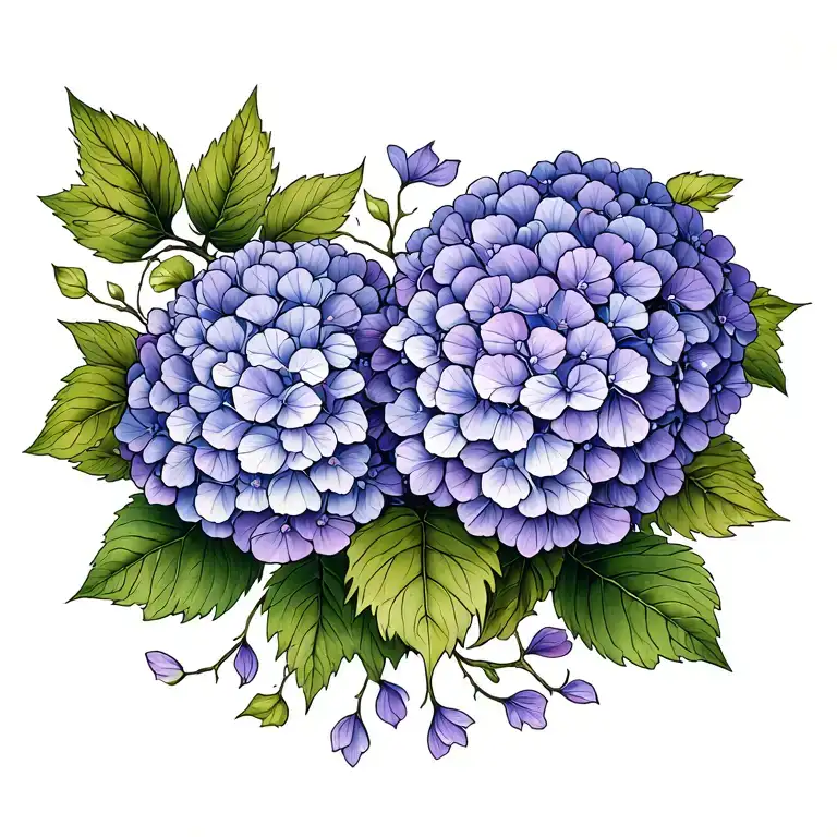 purple hydrangea with vines and petals flowing  tattoo design idea