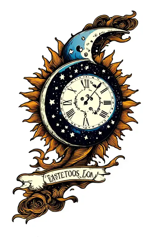 moon, sun, time, travel, line tattoo tattoo design idea