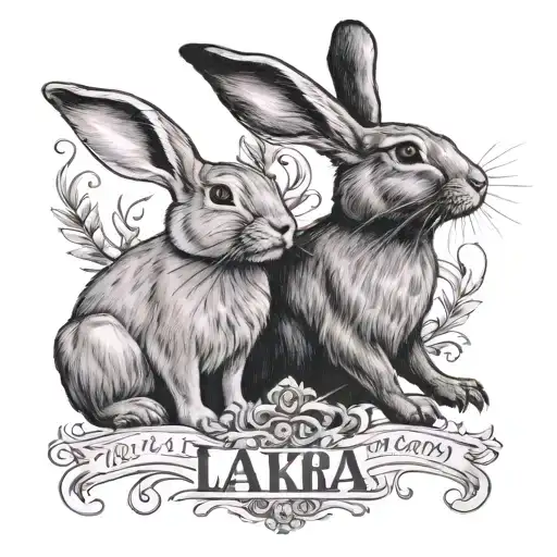 2 rabbits with the words "Lakra" and "Roger" tattoo design idea