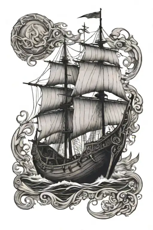 viking long boat sailing tattoo design idea