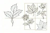 Three small rectangles arranged, incorporating maple leaf and tudor rose tattoo design idea
