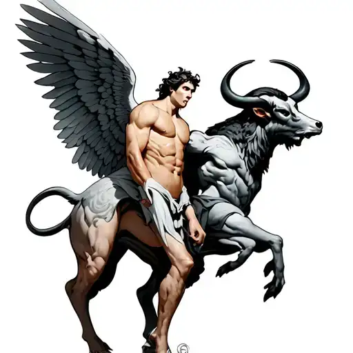 icarus and the minotaur full body tattoo design idea