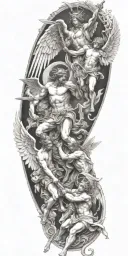 angels fighting devil sunshine cross tattoo design idea