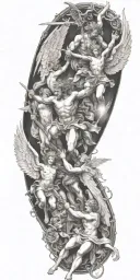 angels fighting devil sunshine cross tattoo design idea
