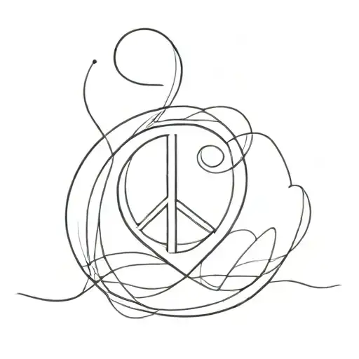 heart, inside it is a peace sign, under the heart, along the lines is written sabai sabai tattoo design idea