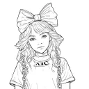 alice from alice in wonderland wrapped in chains wearing an (AIC) shirt but her head is a fish head with hair and bow  tattoo design idea