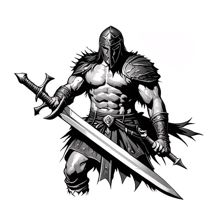 spartan warrior wielding a sword tattoo design idea