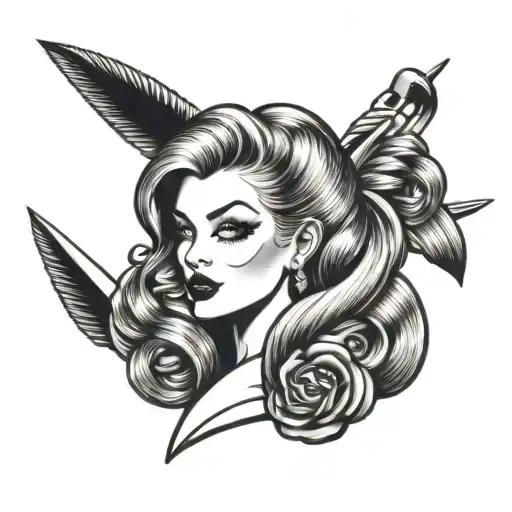 hair stylist traditional pin up girl tattoo design idea
