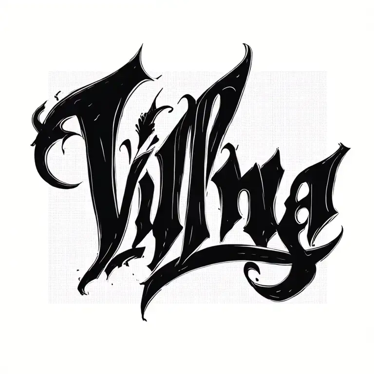 I want a word “VIL’NA” in fine line, cursive . minimalistic , capital letters tattoo design idea
