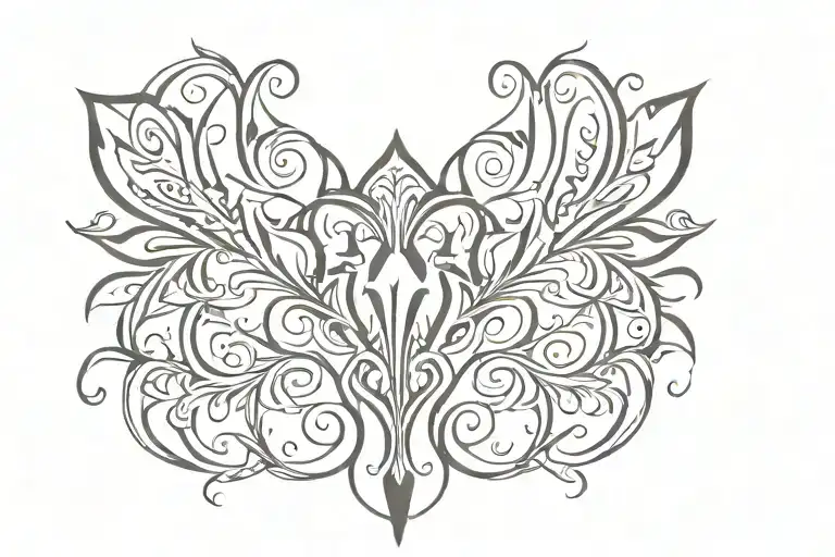 tattoo design for the upper back, going onto the shoulders in a symmetrical, feminine cybersigilism style. tattoo design idea