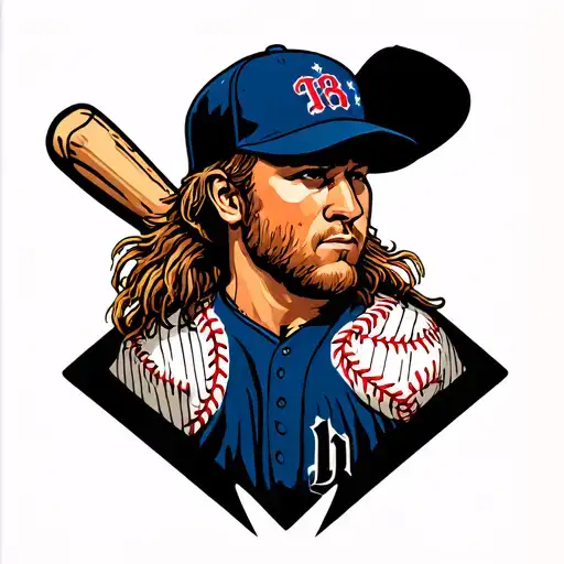 baseball player, mullet tattoo design idea