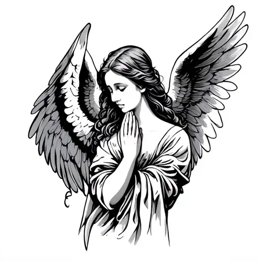 Female angel praying hands holding tattoo design idea