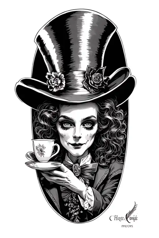 Gothic Mad Hatter tea party scene tattoo design idea