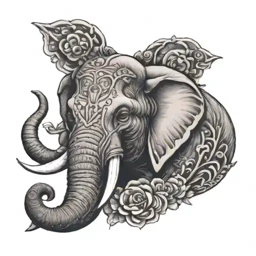 detailed elephant head with RIP GRANDMA tattoo design idea