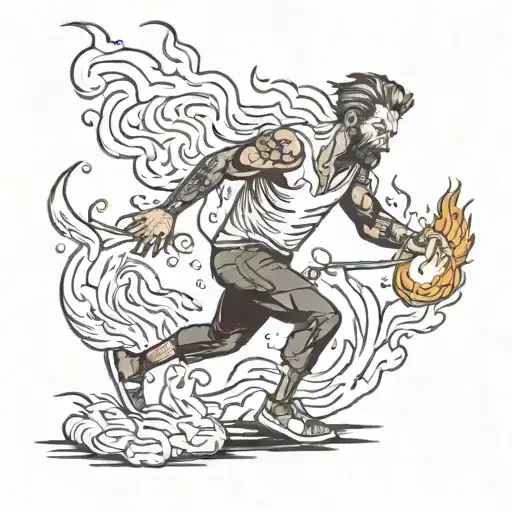 man on fire walking while burning a marshmallow tattoo design idea