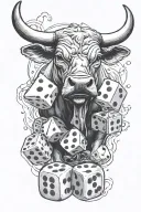black and grey bull and dice rolling tattoo design idea