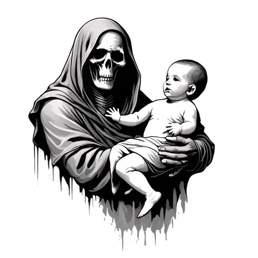 grim reaper holding baby tattoo design idea