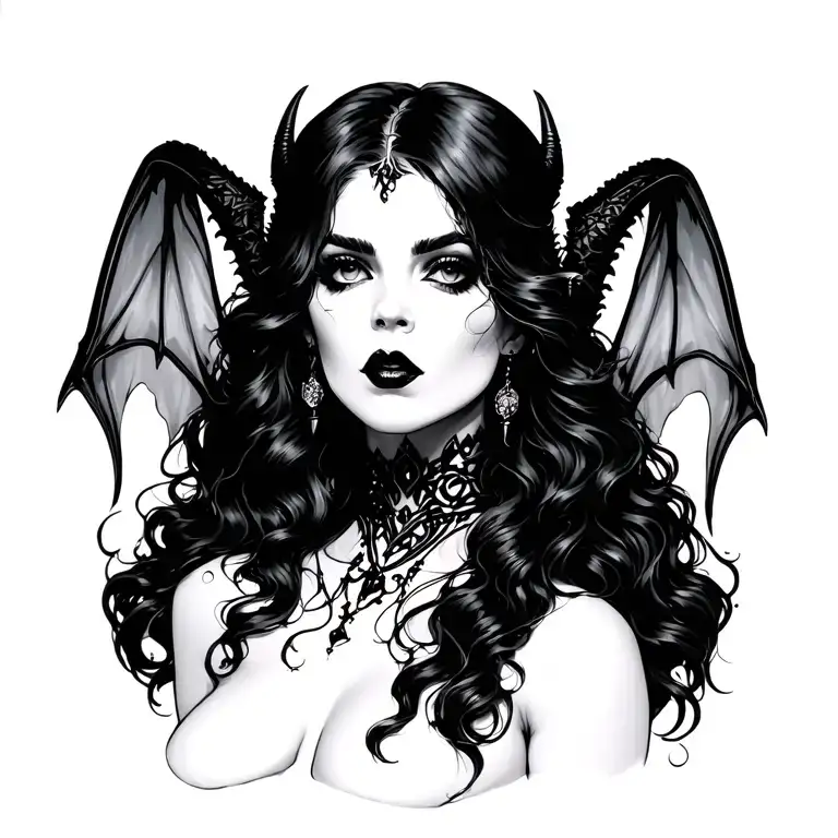 Gothic, Succubus, Big Boobs, Looking Right tattoo design idea