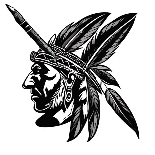 Cherokee Indian feather warrior broad head arrow knife tattoo design idea