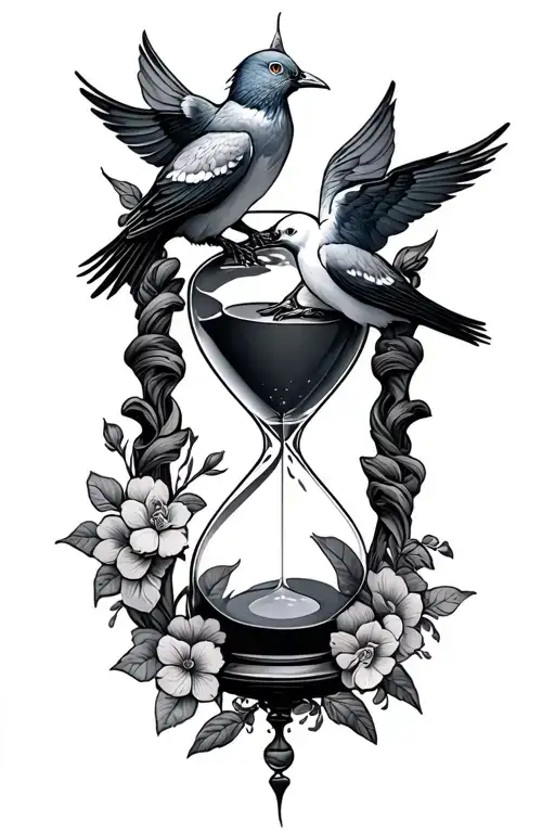hourglass doves cross intertwined tattoo design idea